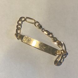 💛 14K Solid Gold ID Bracelet – 10.8g – 8” – Figaro Chain 💛