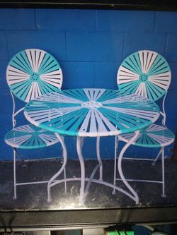 METAL CHAIRS AND TABLE