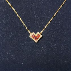 Ruby & White Sapphire Heart Necklace 