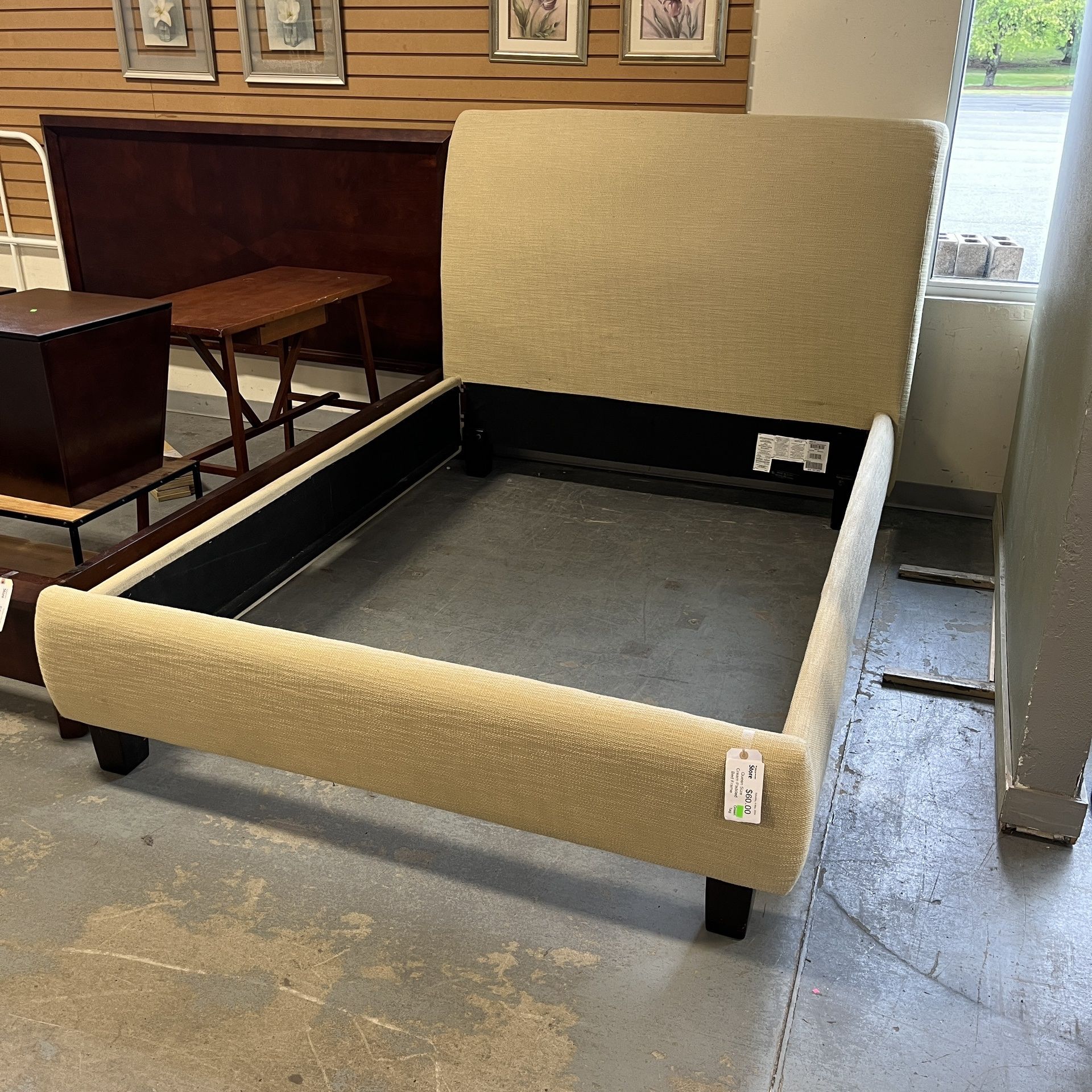 Queen Beige Fabric Bed Frame (in Store)