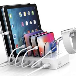 SooPii Quick Charge 3.0 60W/12A 6-Port USB Charging Station for Multiple Devices, 8 Short Charging Cables Included, I Watch Charger Holder,for Phones,