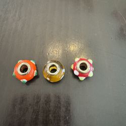 Mixed 3 Sterling Silver Murano Glass Red, Orange,yellow dot design-Beads Charm