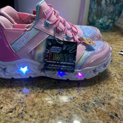 Skecher Brand New Pink /white No Box Lights Size 1 Girls  