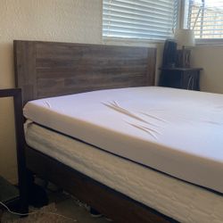 Queen Size Bed Frame, Mattress, And Foam Mattress Pad 