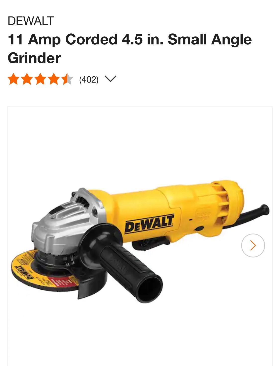 DEWALT 11 Amp Corded 4.5 in. Small Angle Grinder