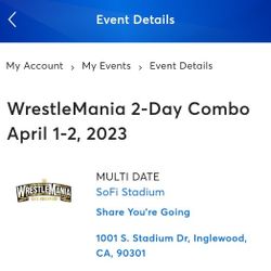 WRESTLEMANIA 39 2 Night Combo Ticket For Sale Today! 