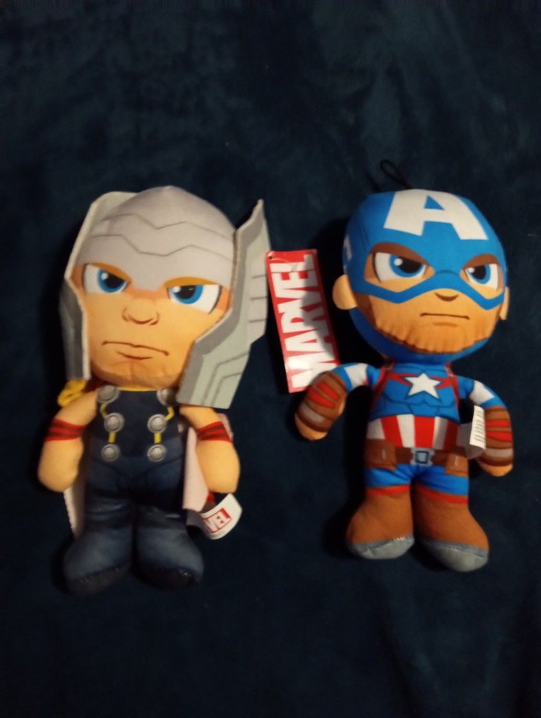Marvel Thor And Captain America Stuffed Dolls 9"