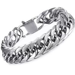 men boy Silver thick chain link statement BRACELET 