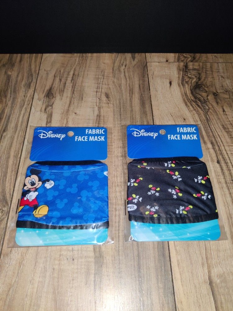 Disney Mickey Mouse Fabric Face Mask Set Of 2 Youth New In Packages Black & Blue