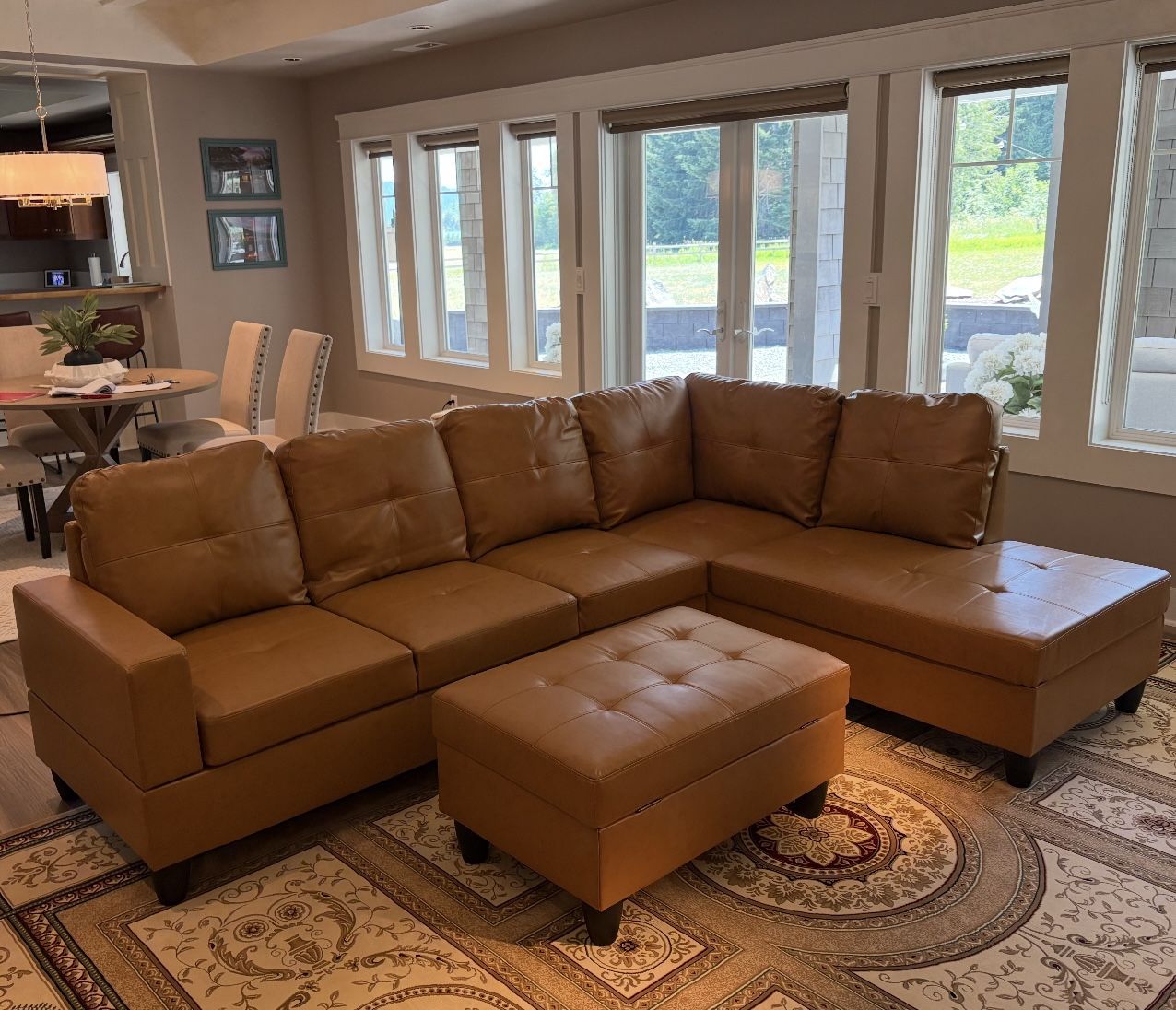 Carmel Leather Sectional Couch And Storage Ottoman