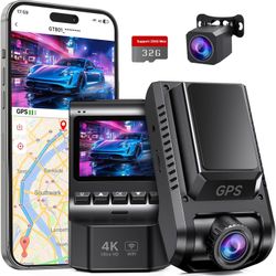 4K/2.5K Front and Rear Dash Cam Night Vision, 170° Wide Angle, 24H Parking Mode