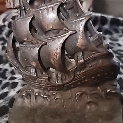 Antique Cast Metal Ship Bookends 