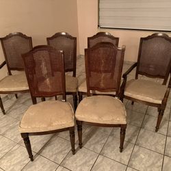 Ethan Allen Set of 6 Wood Dining Chairs – Cane Back (Project)