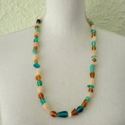 Vintage Art Glass Necklace 26" Multicolor Coloful Claspless