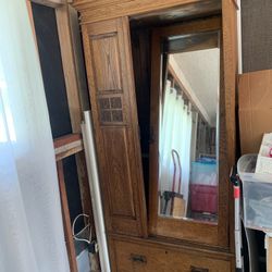 Antique Armoire With Beveled Mirror 