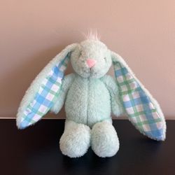 Plushible Green Plush Bunny Stuffed Animal Long Floppy Ears Plaid 14 Inch