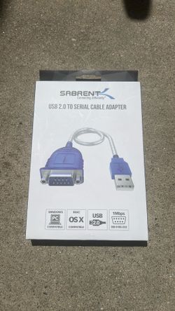 Sabrent USB 2.0 Type-A to RS-232 DB9 Serial Male Cable Adapter, 1ft Blue