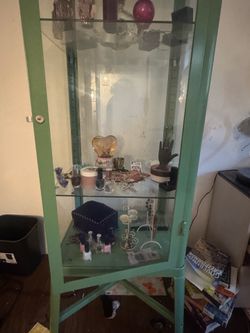 Green metal medical cabinet vintage