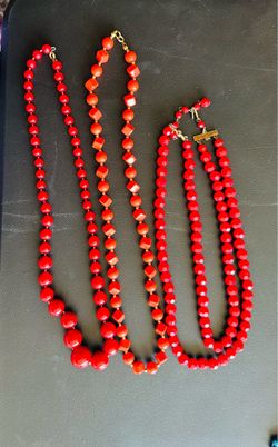 Red Beaded Necklaces Set of 3