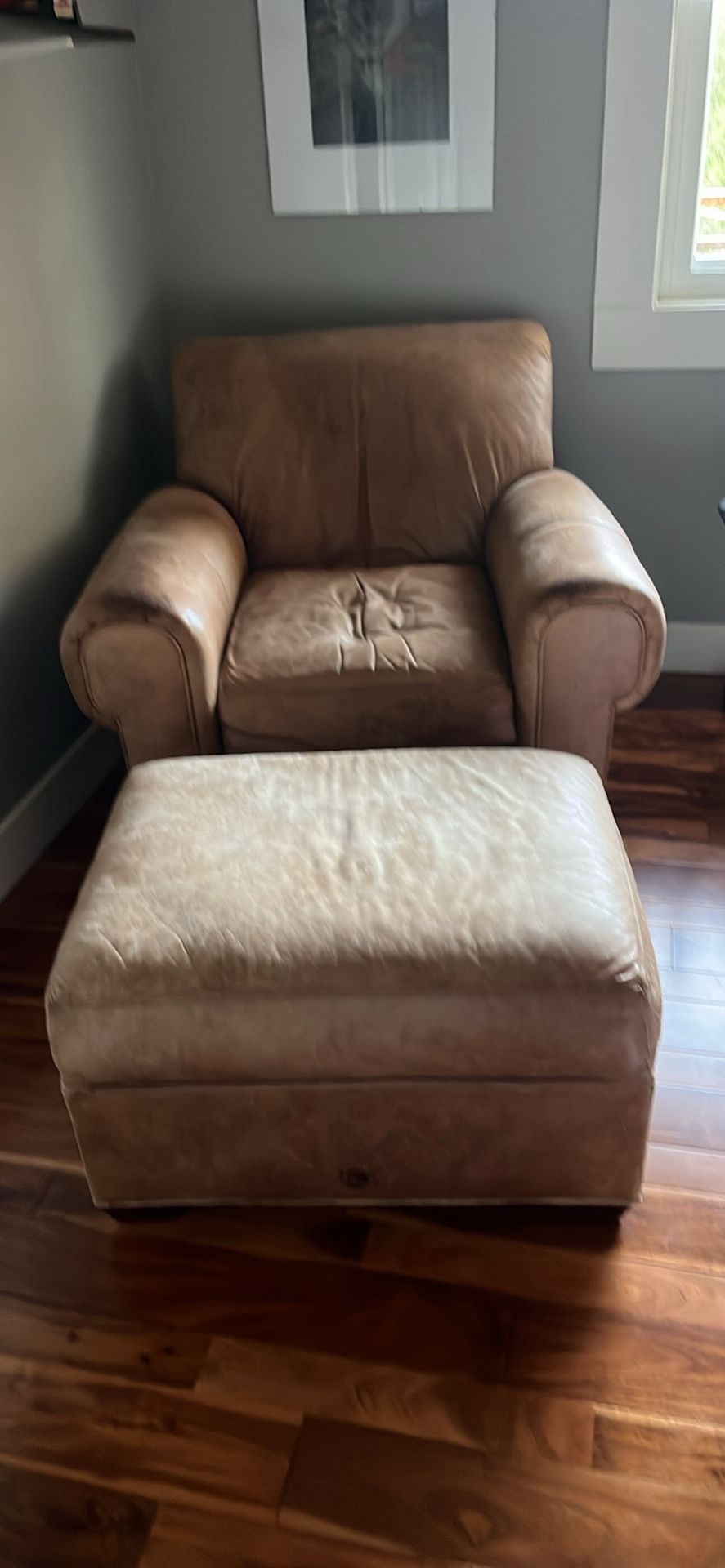Comfy Leather Chair And Ottoman