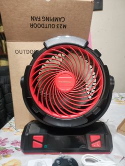 Doublepow Battery Spinning Black Fan w/LED Light, 40000mAh Charger Emergency Power Remote Incl. (New)