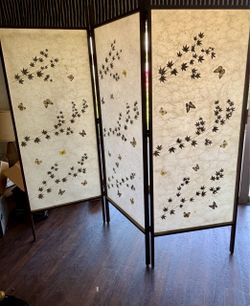 Vintage mid-century Japanese folding shoji floor screen / room divider