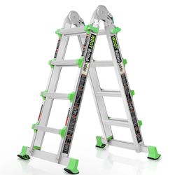 Ladder, Extension Ladders for Home Stairs 14 Ft, 4 Step Multi Position A Frame Ladder with Stabilizer Bar, Compact Folding, 330 lbs Telescopic Aluminu