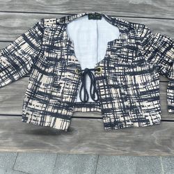 DN designed cropped shirt, lace up abstract print size 10.