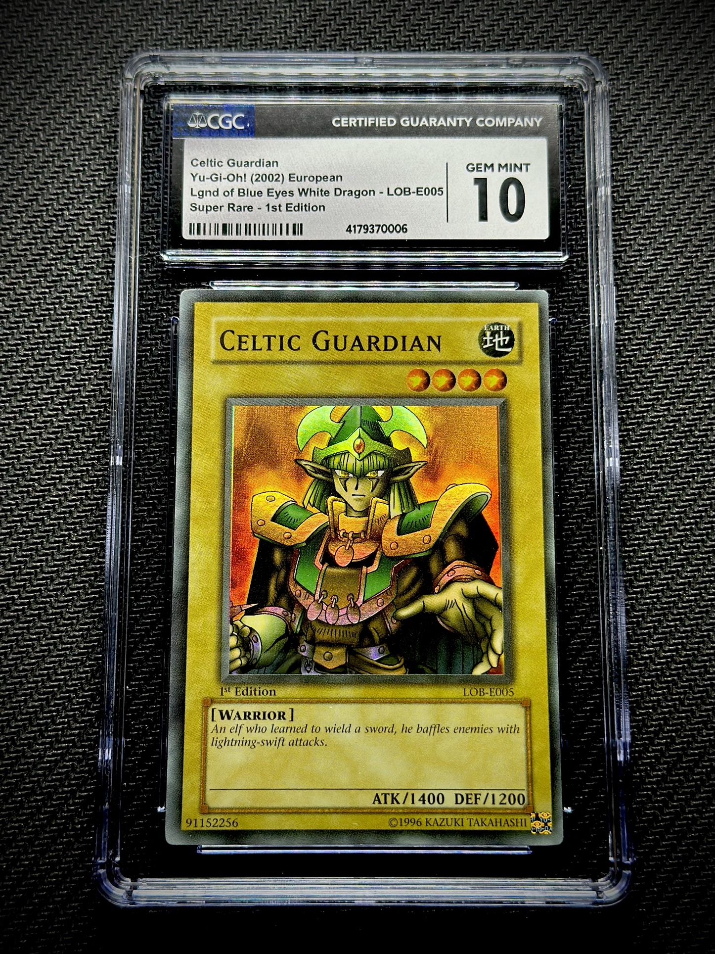 Celtic Guardian - LOB-E005 - CGC 10 - 1St - Gem Mint - Slight Fade - Yu-Gi-Oh!