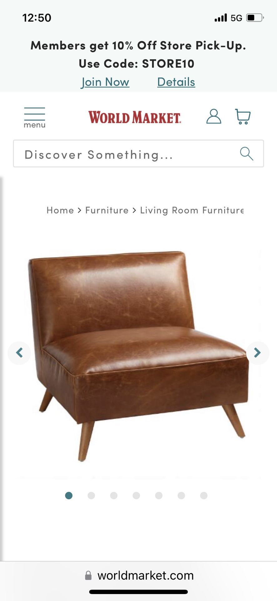 Huxley Cognac Mid Century Armless Chair