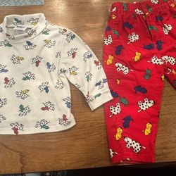 Vintage Oshkosh matching Dog Print white shirt and Red corduroy pants-Size 24 months for both