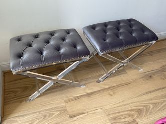 Lucite Gray Velvet Two Benches 