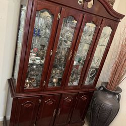 Vintage Antique China Glass Cabinet Solid Wood Collectors Piece 
