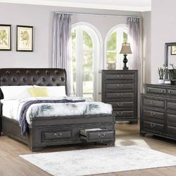 Brand New Queen Storage Bedframe + Dresser + Mirror + Nightstand 4PCs Set
