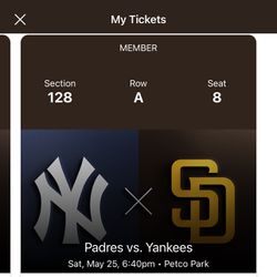 Padre Tickets Yankees May 25th