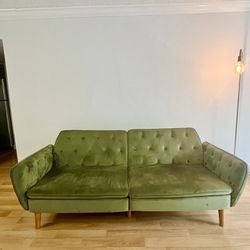 MOVING SALE - Vintage Style Green Velvet Futon Couch