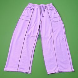 Y2K Lilac Wide Leg Sweatpants with Exposed Stitching - Size L