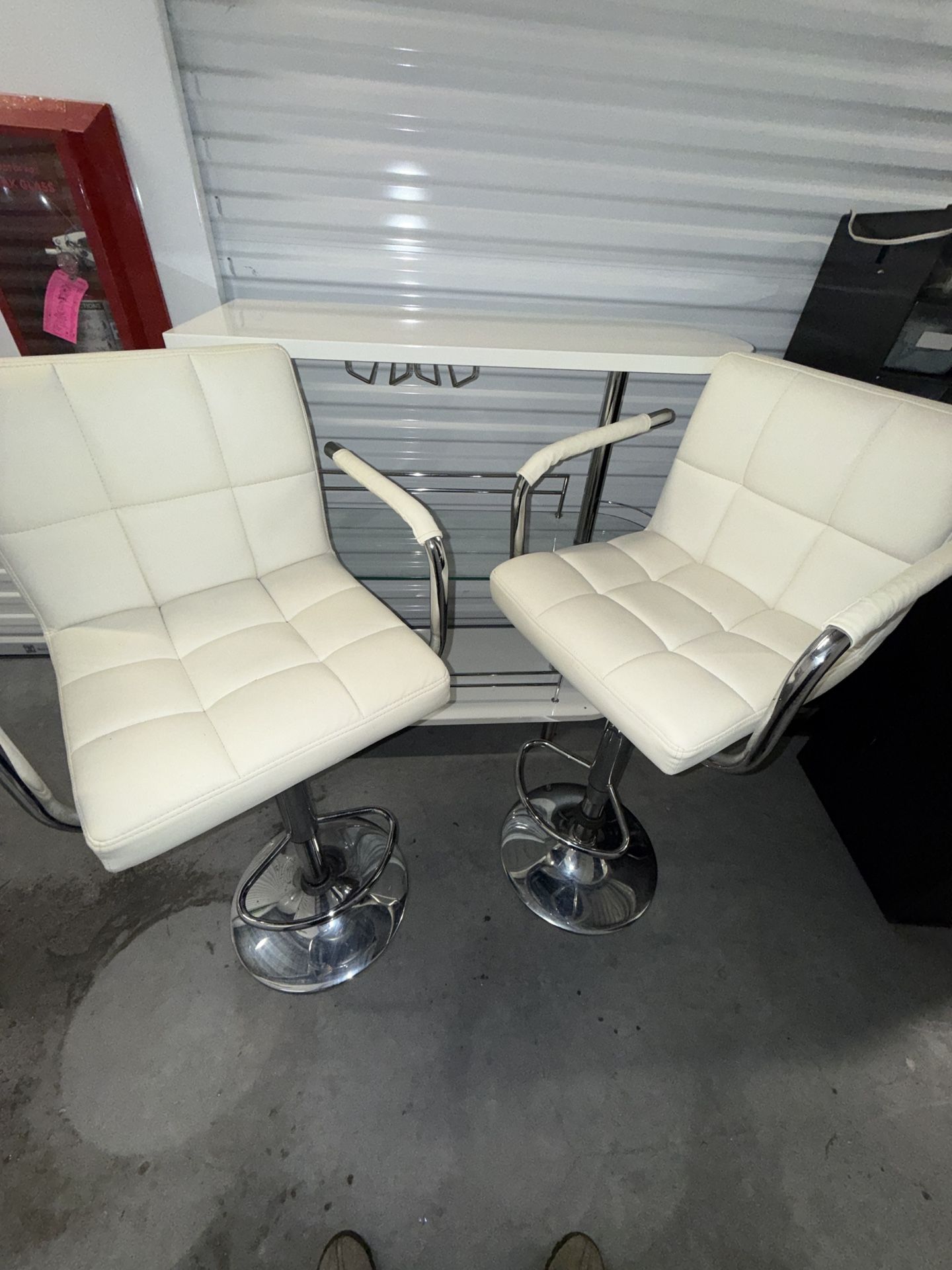 Modern Bar Table + 2 White Adjustable Bar Stools – Great for Home Bar or Kitchen 