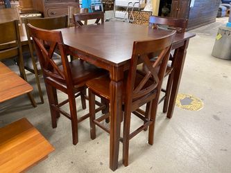 Tall Square Dining Table Set w/ 4 Chairs