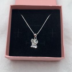 Sterling Silver Small Cutie Puppy Dog CZ Pendant Necklace