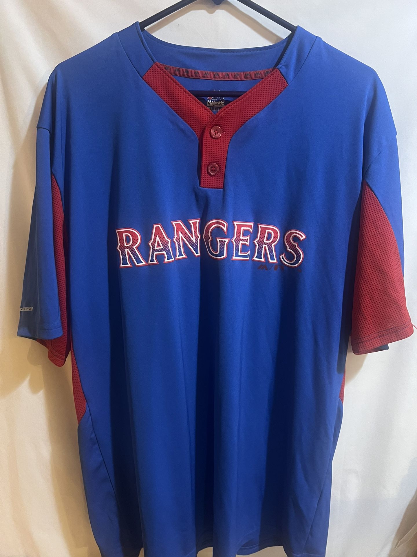 MLB Texas Rangers Majestic Cool Base Warm Up Jersey Shirt Xl Blue Red Used Good Condition $25 Meet Up In Irving @dfwgoods