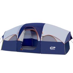 Signs of Use 8 Person Camping Tent, Weather Resistant Family Tent, 5 Large Mesh Windows, Double Layer, Divided Curtain for Separated Room, Portable wi