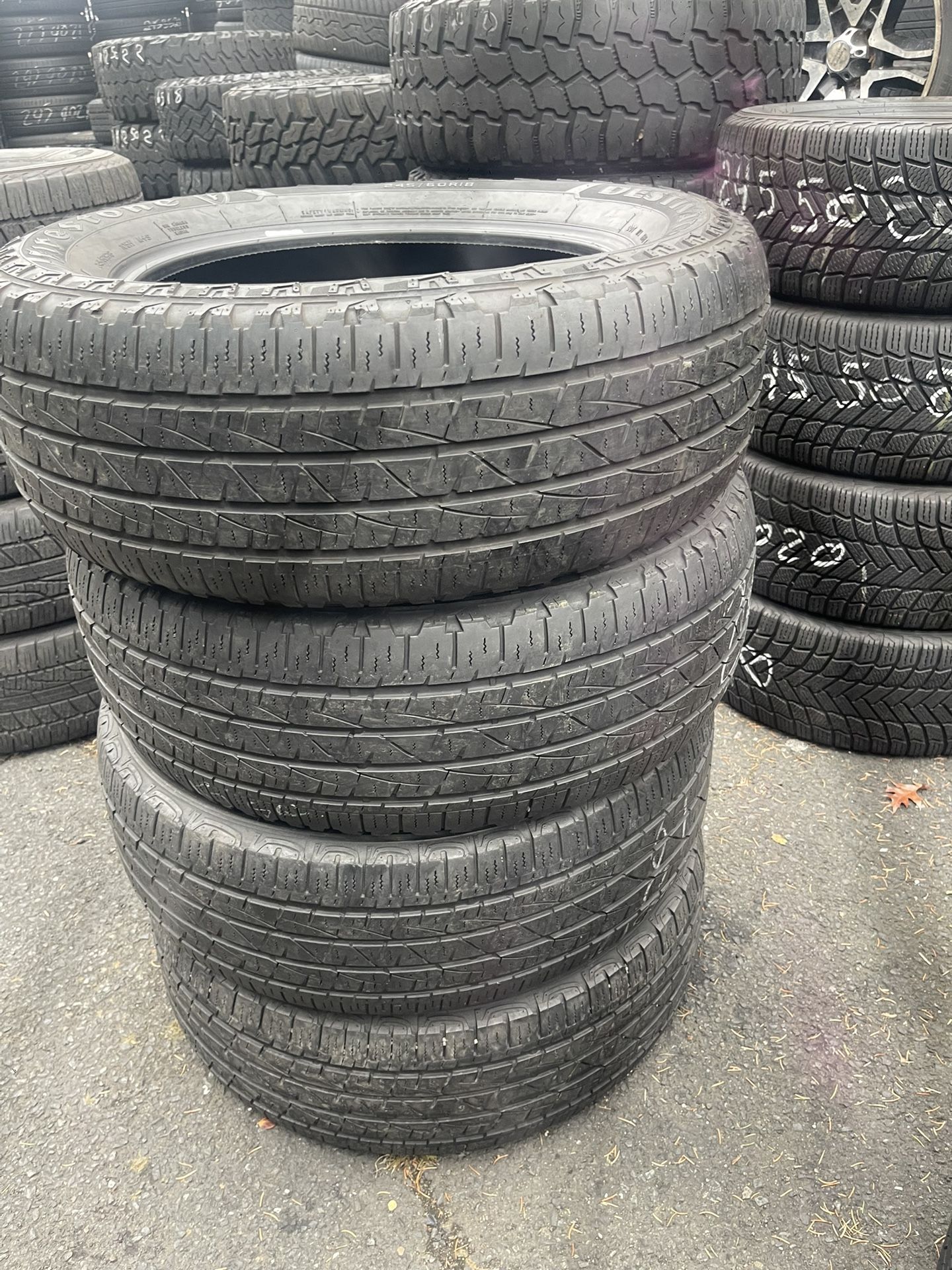 245/60/18 Firestone set of matching used tires in great condition 250$ for 4 tires plus tax. Mount available but not included Wheel alignment availa