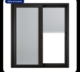 RELIABILT 72-in × 80-in × 4-9/16-in Jamb Black Vinyl Right-hand Sliding Patio Door with Low-E Glass with Blinds
