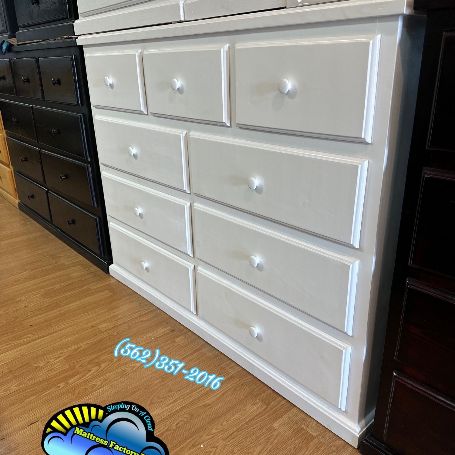 New Solid Heavy Duty Pinewood White 9 Drawer Dresser 