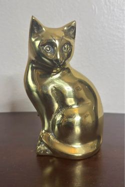 Vintage Polished Brass Cat Figurine