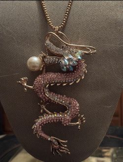 HUGE Pink Rhinestone Dragon Necklace For The “Mother Of Dragons!”