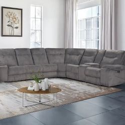 Grey Sectional Sofa Set w/ Power Motion Recliner