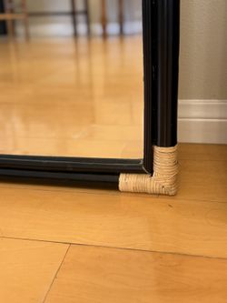 Oversized Arched Floor Mirror 72" – Black Rattan Frame, Jamie Young Saltwater, Beveled Glass