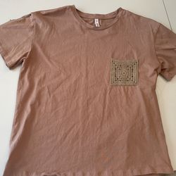 Tan T Shirt With Crotchet Pocket